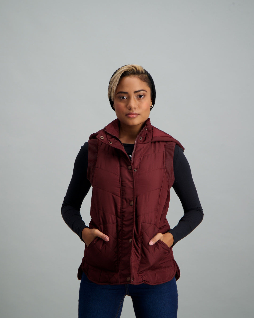 Ladies Basic Gilet - Burgundy