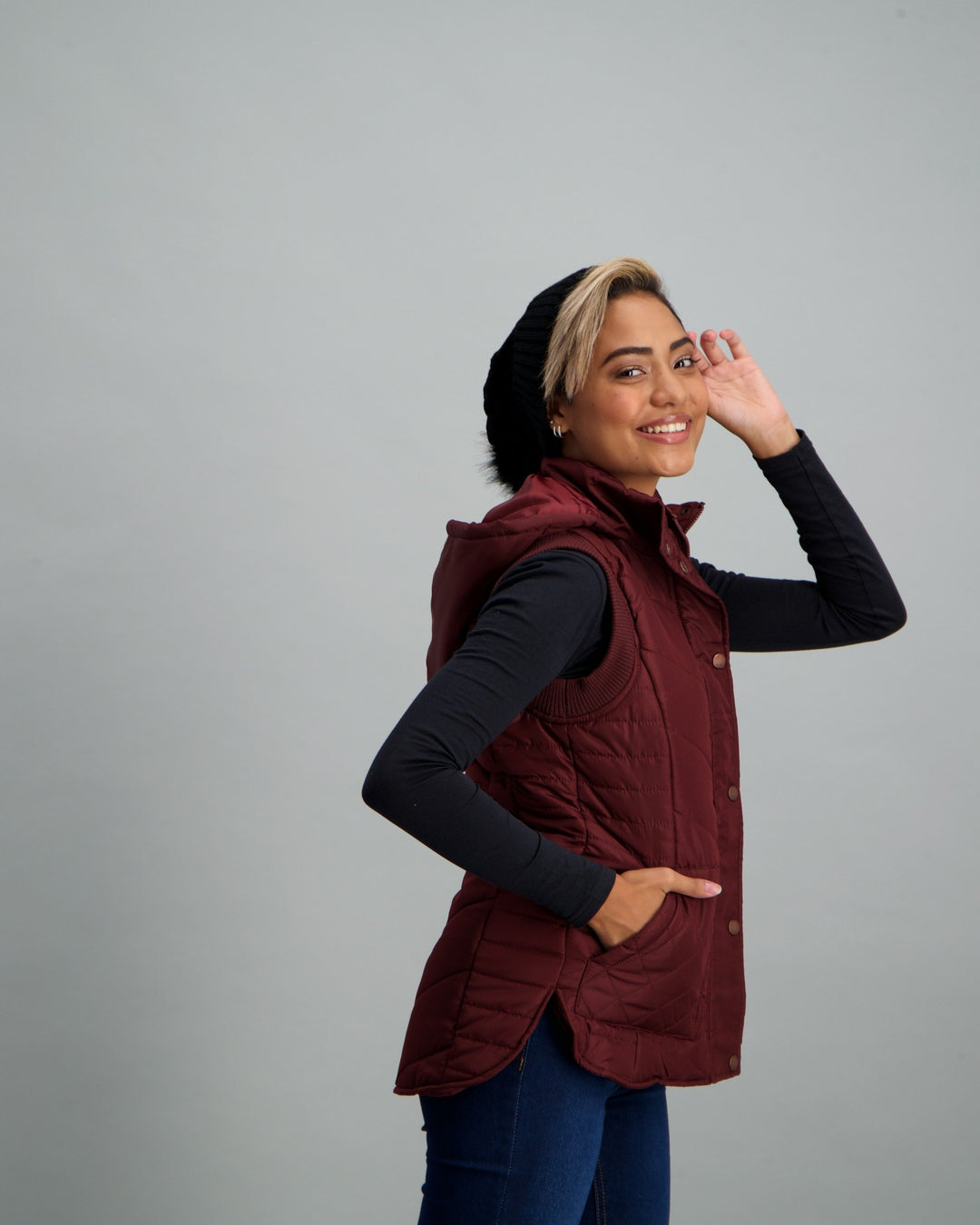 Ladies Basic Gilet - Burgundy