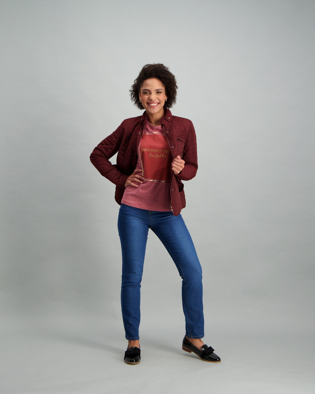 Ladies Basic Puffer Jacket - Burgundy