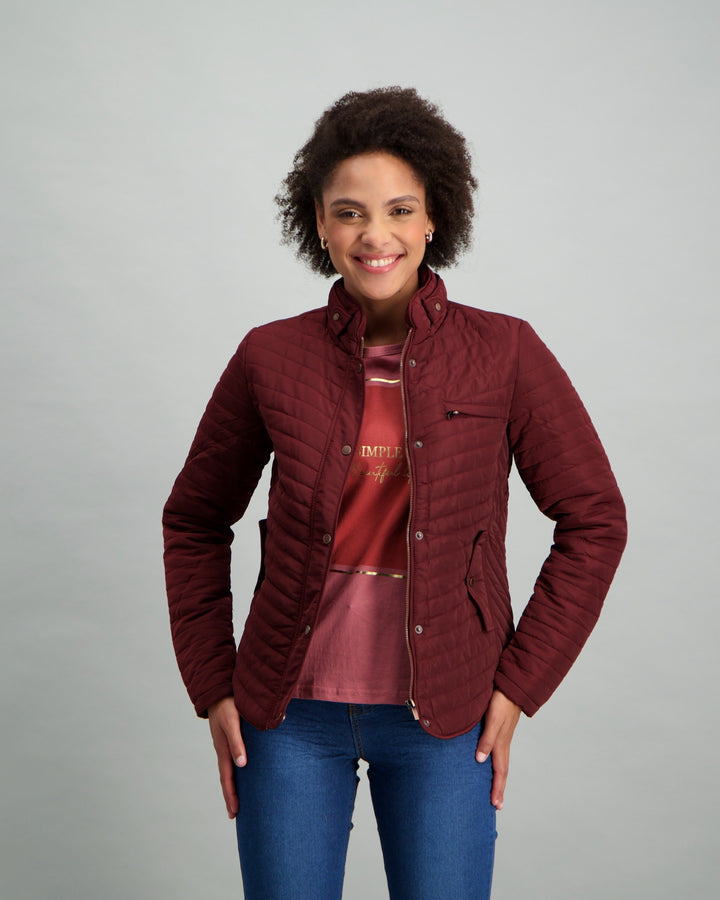 Ladies Basic Puffer Jacket - Burgundy