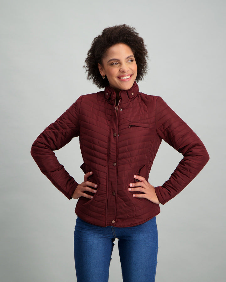 Ladies Basic Puffer Jacket - Burgundy