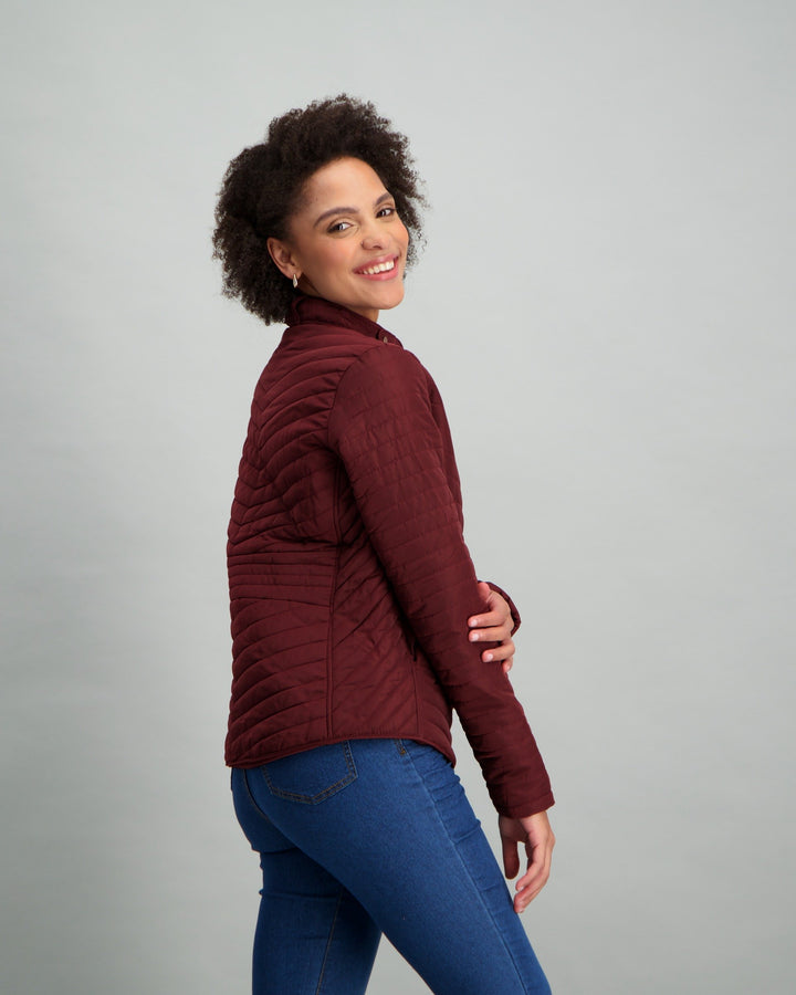 Ladies Basic Puffer Jacket - Burgundy