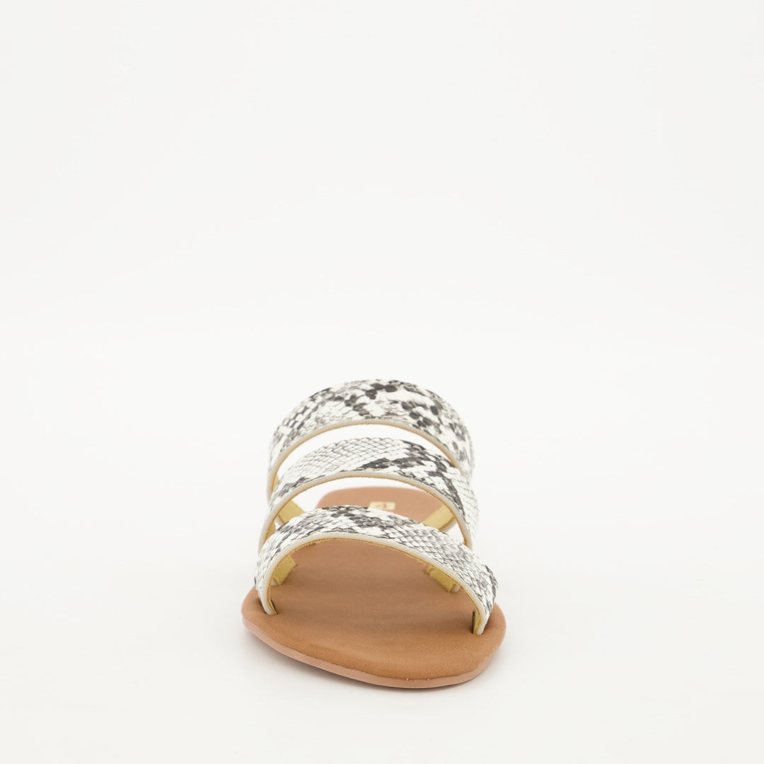 Ladies 3-Strap Push-in Snake Skin Mule