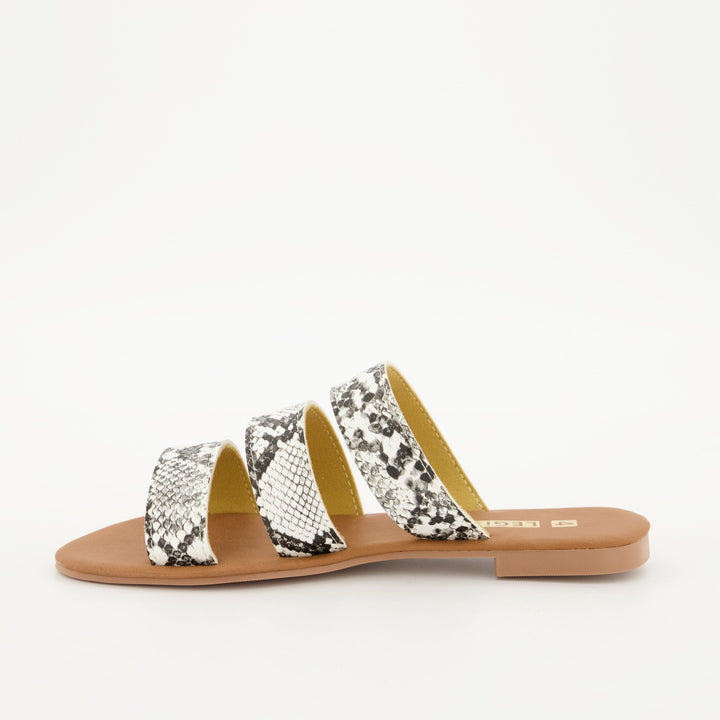 Ladies 3-Strap Push-in Snake Skin Mule