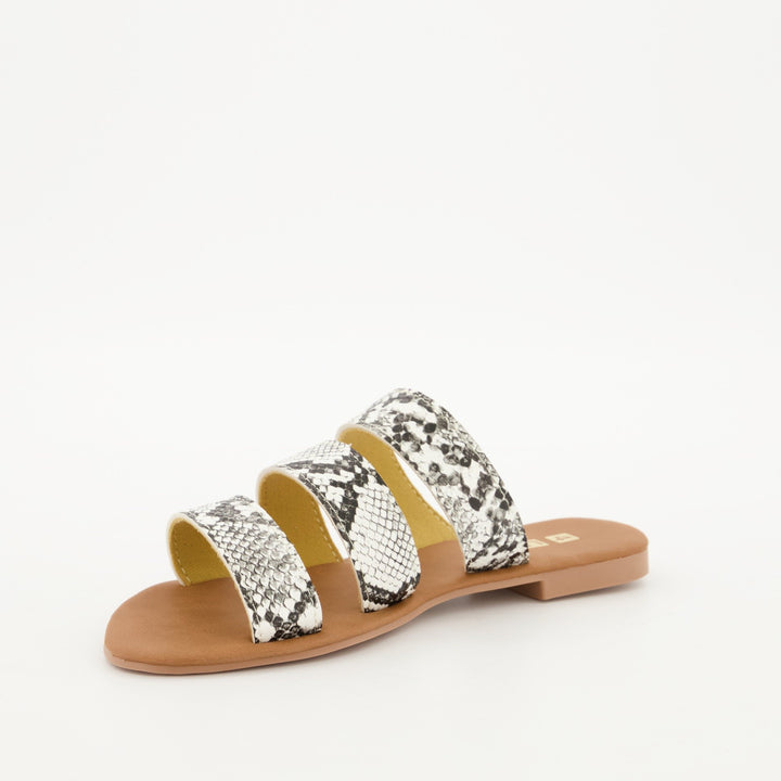 Ladies 3-Strap Push-in Snake Skin Mule