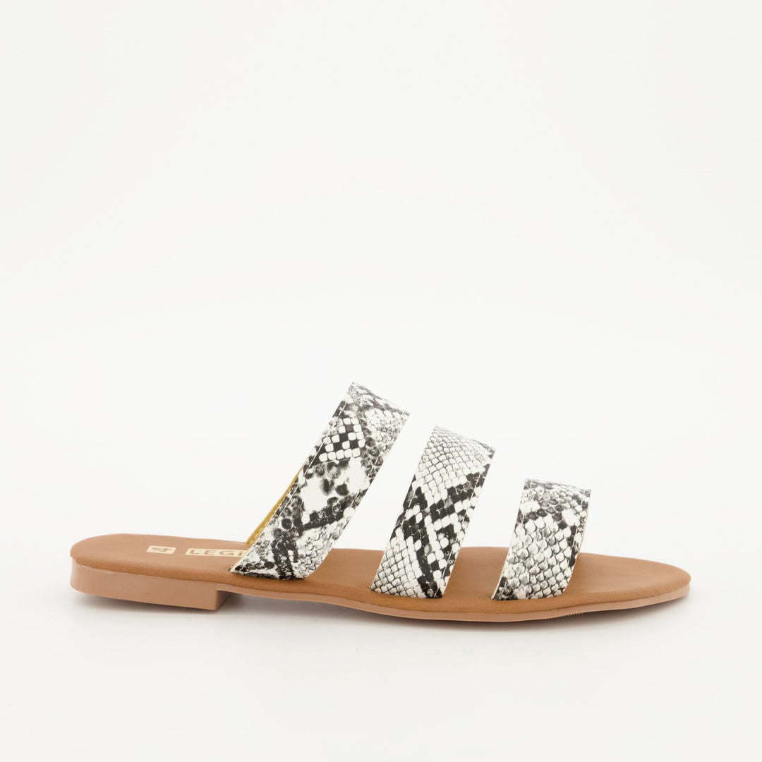 Ladies 3-Strap Push-in Snake Skin Mule