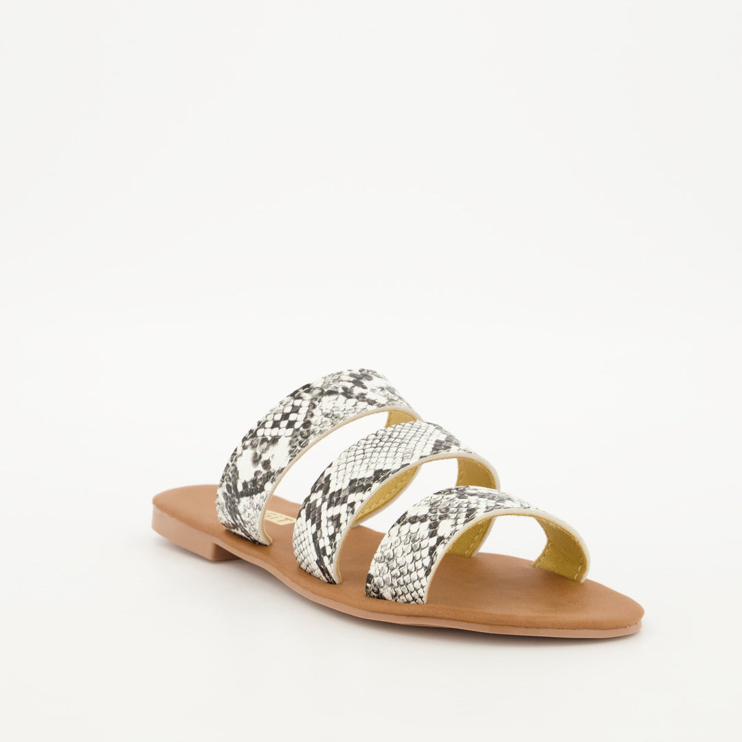 Ladies 3-Strap Push-in Snake Skin Mule