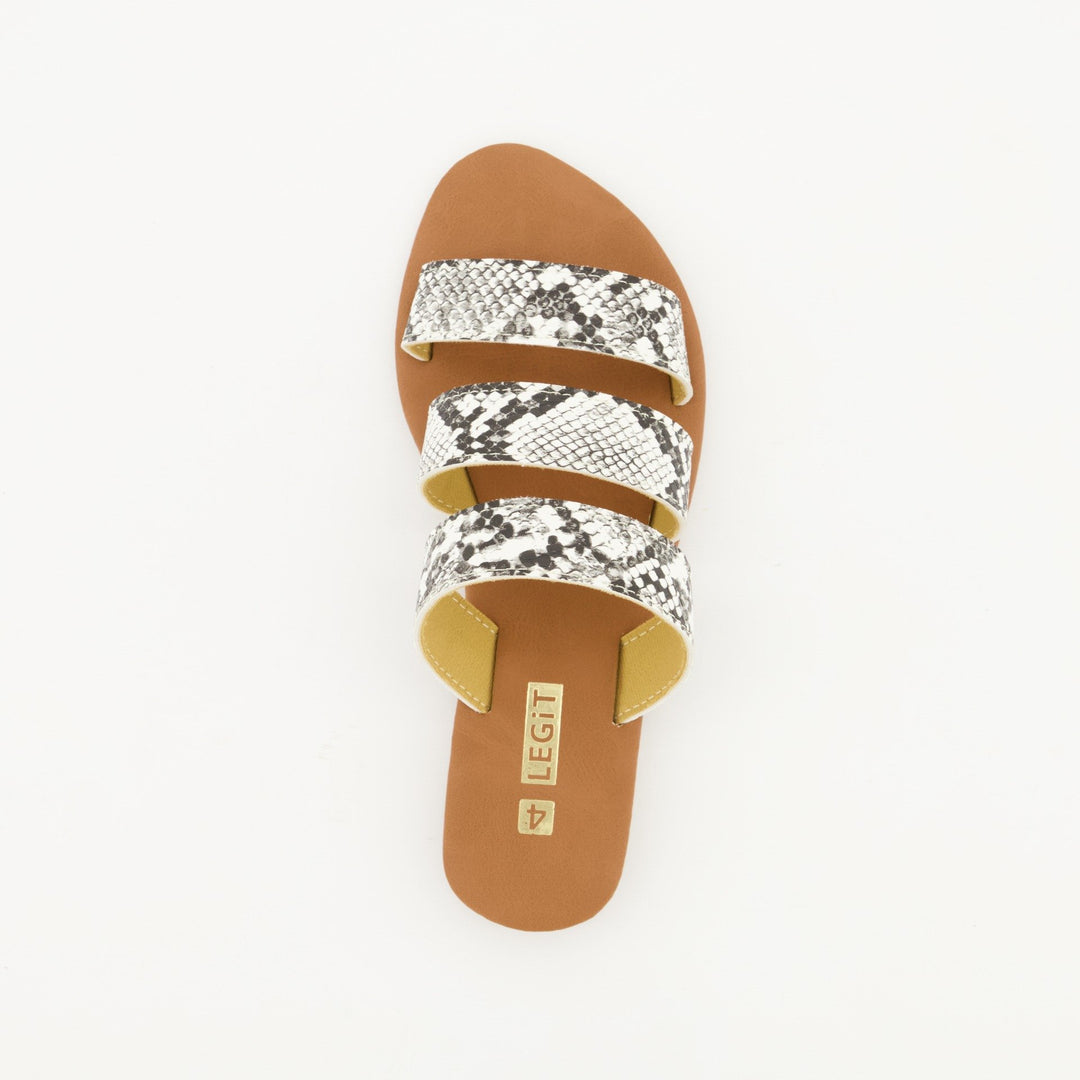 Ladies 3-Strap Push-in Snake Skin Mule