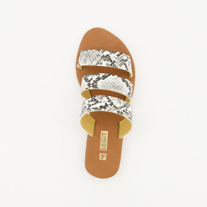 Ladies 3-Strap Push-in Snake Skin Mule