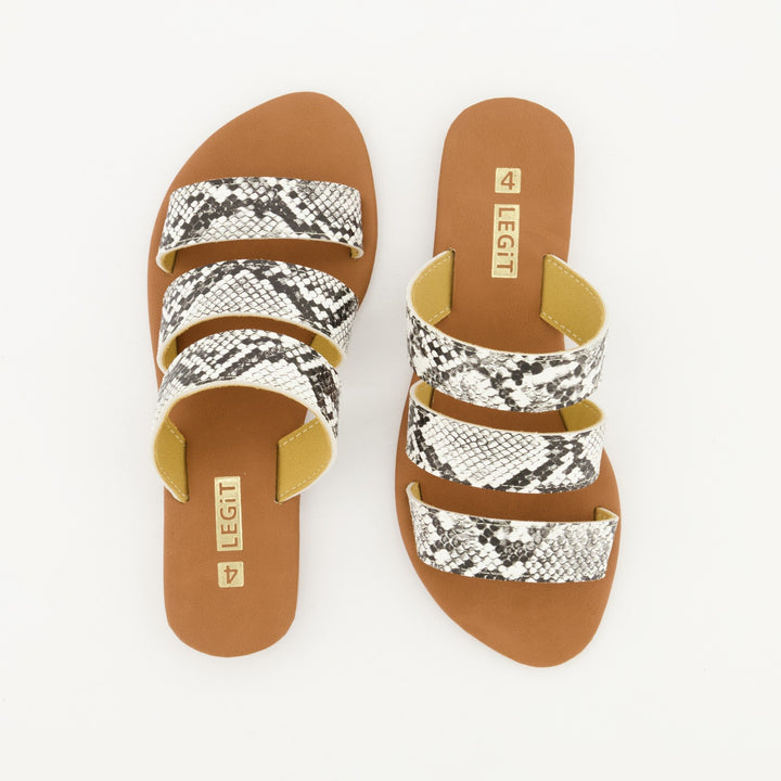 Ladies 3-Strap Push-in Snake Skin Mule