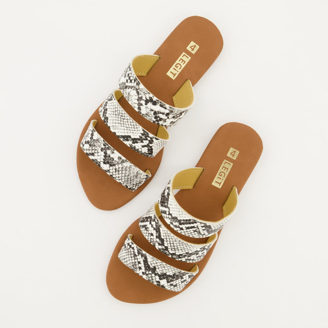 Ladies 3-Strap Push-in Snake Skin Mule