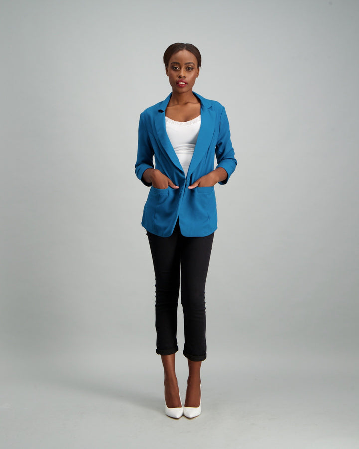 Ladies Princess Panel 3/4 Sleeve Unlined Blazer - Ink