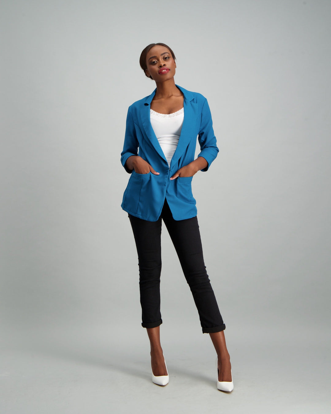 Ladies Princess Panel 3/4 Sleeve Unlined Blazer - Ink