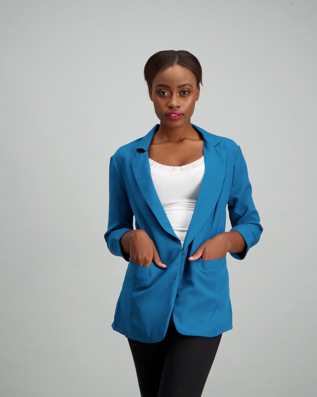 Ladies Princess Panel 3/4 Sleeve Unlined Blazer - Ink