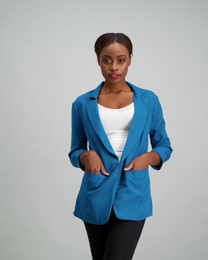 Ladies Princess Panel 3/4 Sleeve Unlined Blazer - Ink