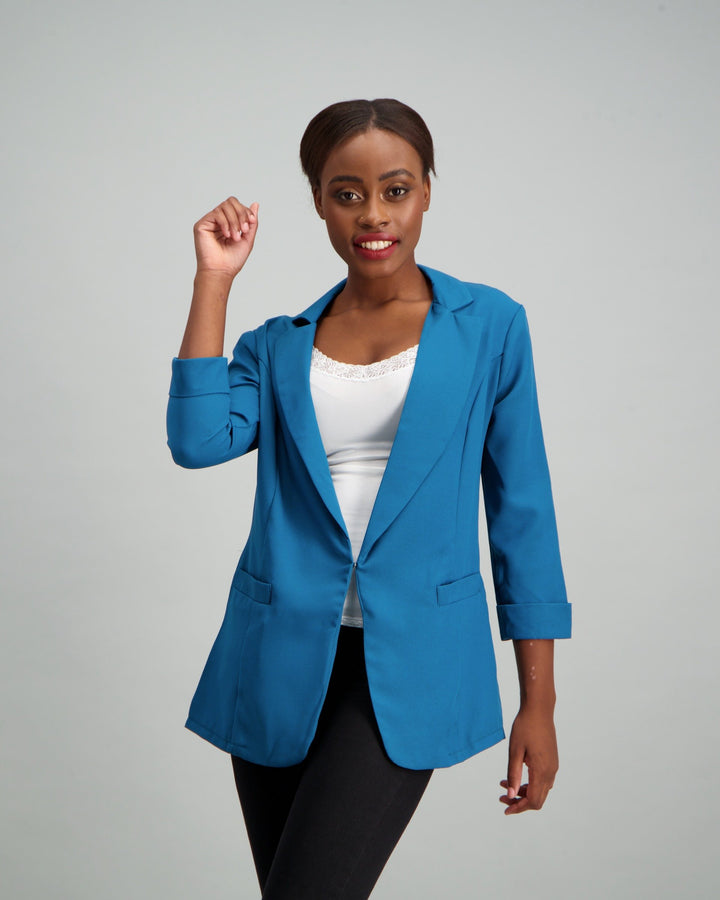 Ladies Princess Panel 3/4 Sleeve Unlined Blazer - Ink