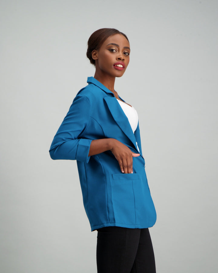 Ladies Princess Panel 3/4 Sleeve Unlined Blazer - Ink