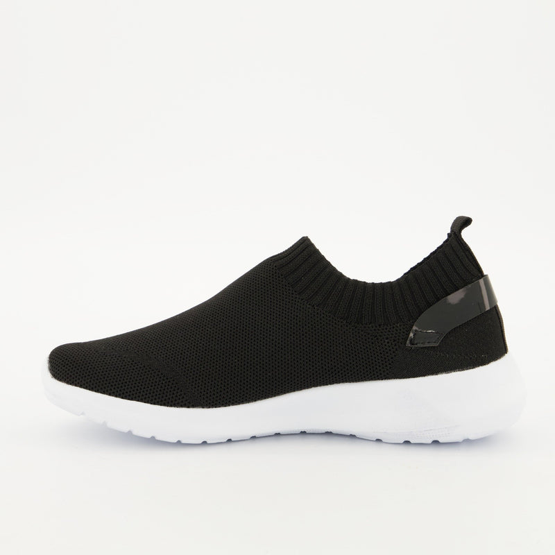 Ladies Slip On Knit Sneaker - Black