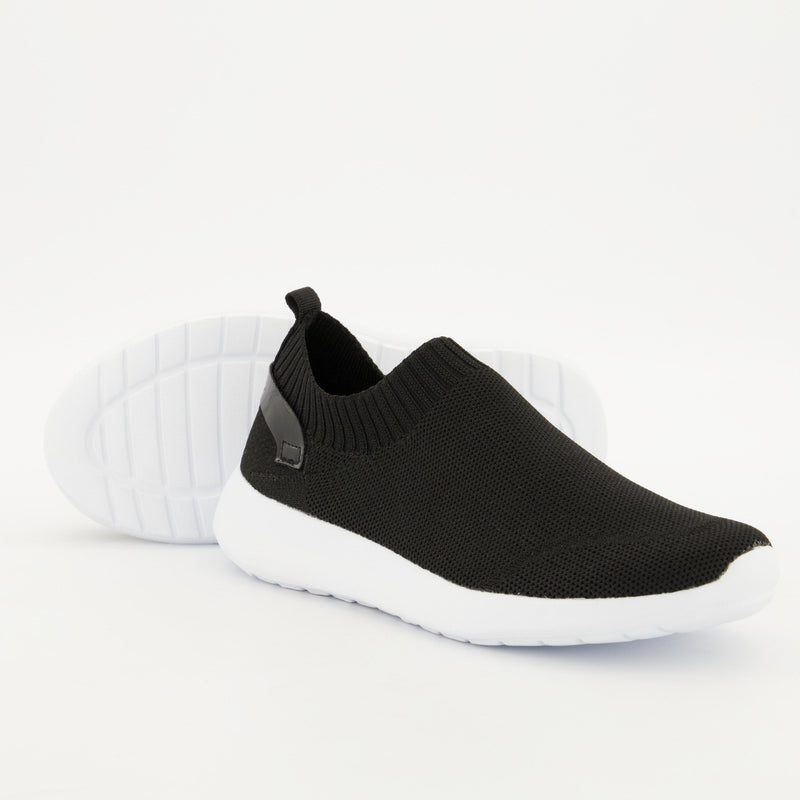 Ladies Slip On Knit Sneaker - Black