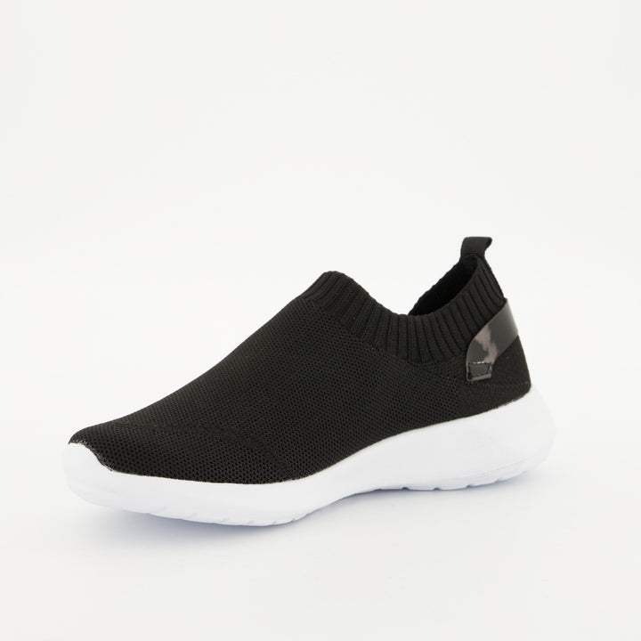 Ladies Slip On Knit Sneaker - Black