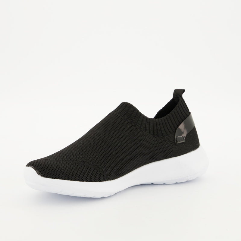 Ladies Slip On Knit Sneaker - Black