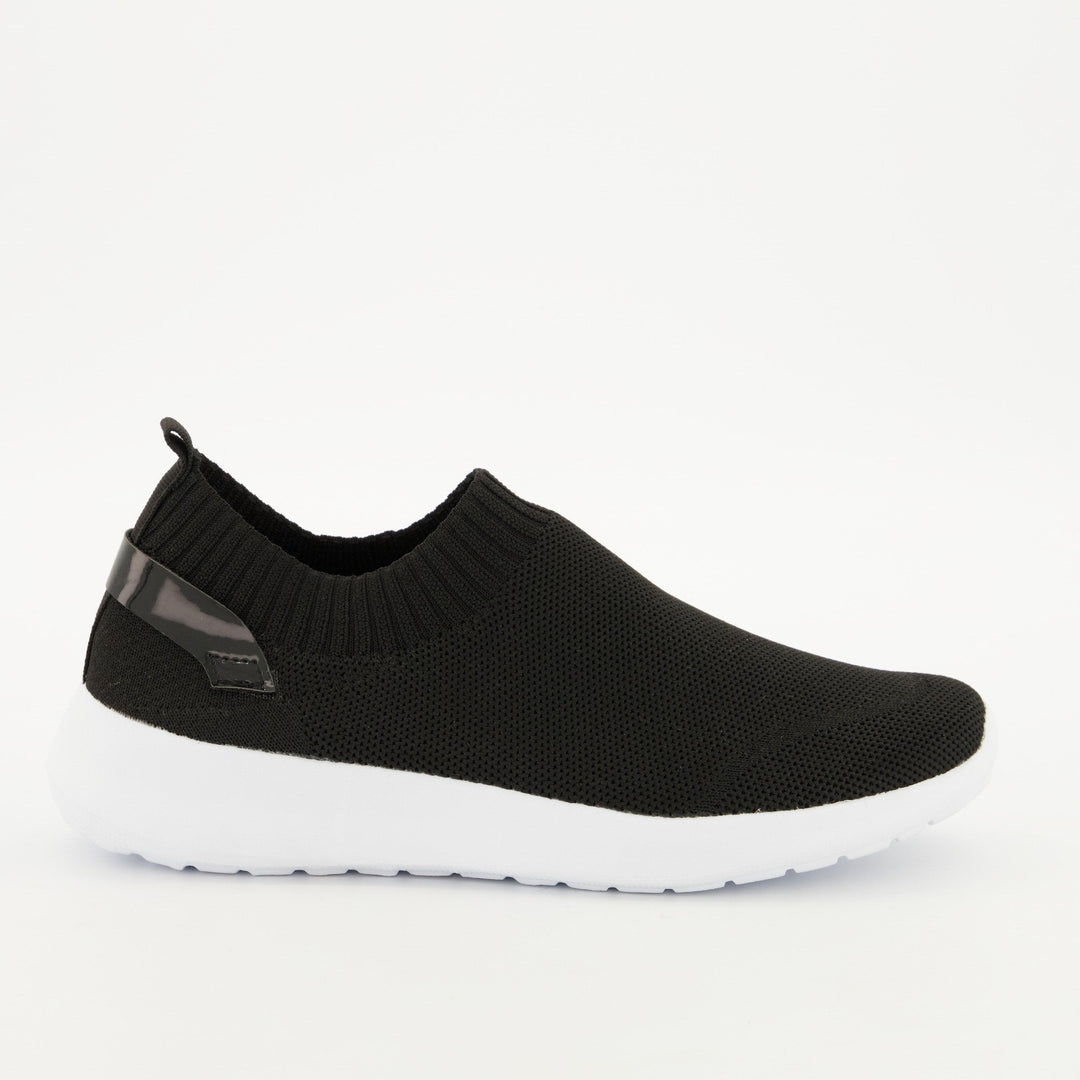 Ladies Slip On Knit Sneaker - Black