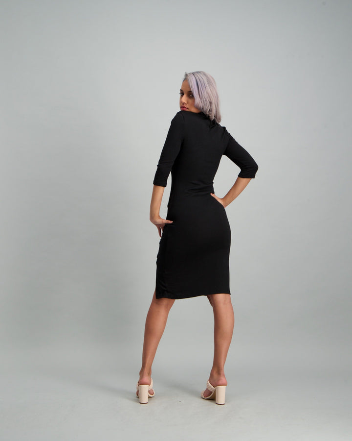 Ladies 3/4 Bodycon Dress - Black