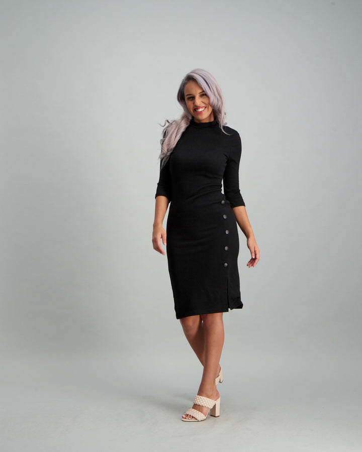 Ladies 3/4 Bodycon Dress - Black