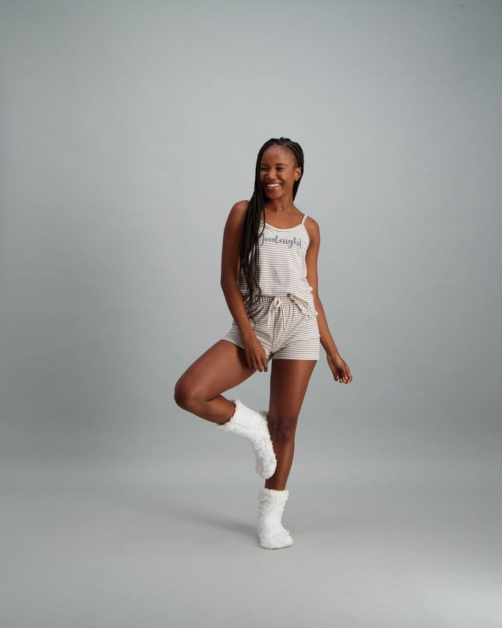 Ladies Stripped Yarn Pyjama Set - Grey