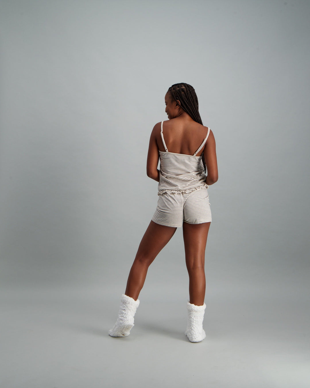 Ladies Stripped Yarn Pyjama Set - Grey