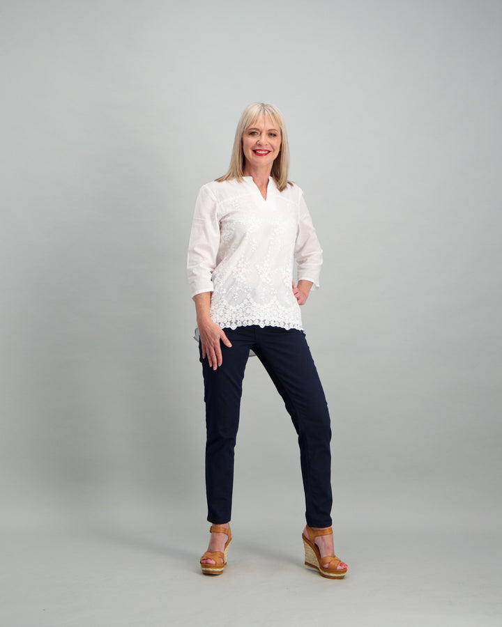 Ladies Lace Inset Top - White