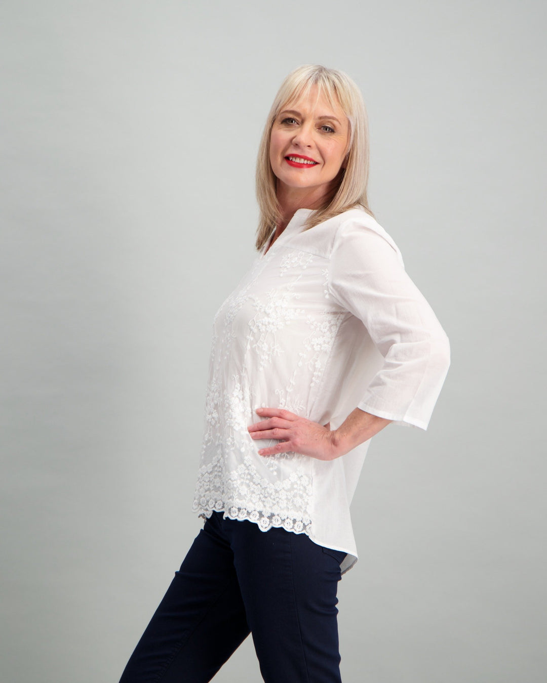 Ladies Lace Inset Top - White