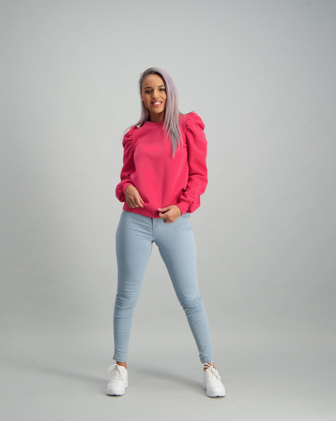 Ladies Puff Sleeve Sweater - Pink