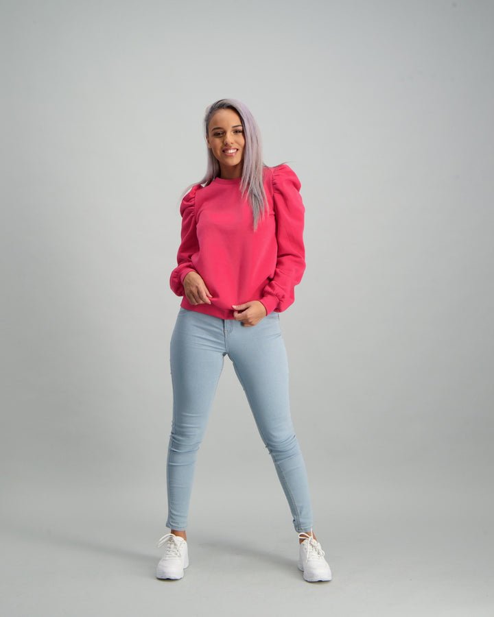Ladies Puff Sleeve Sweater - Pink