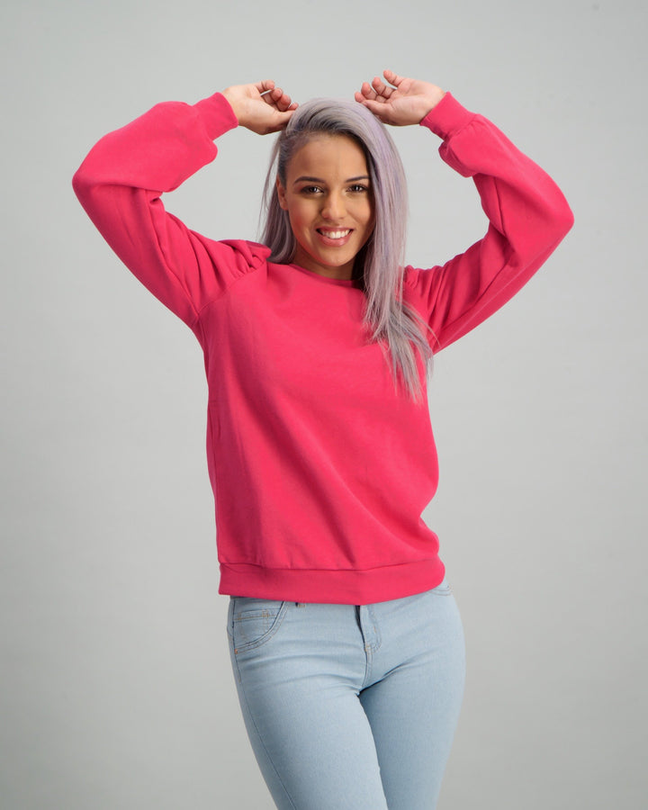 Ladies Puff Sleeve Sweater - Pink