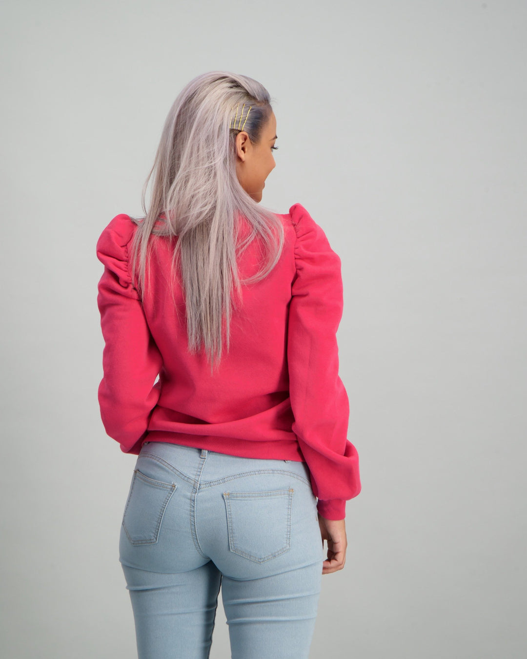 Ladies Puff Sleeve Sweater - Pink