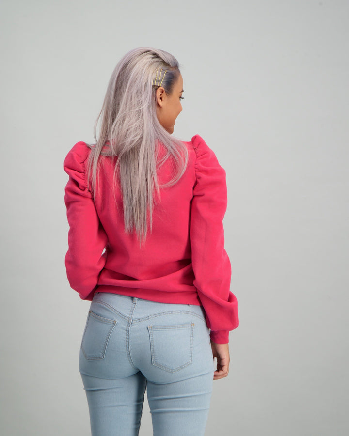 Ladies Puff Sleeve Sweater - Pink
