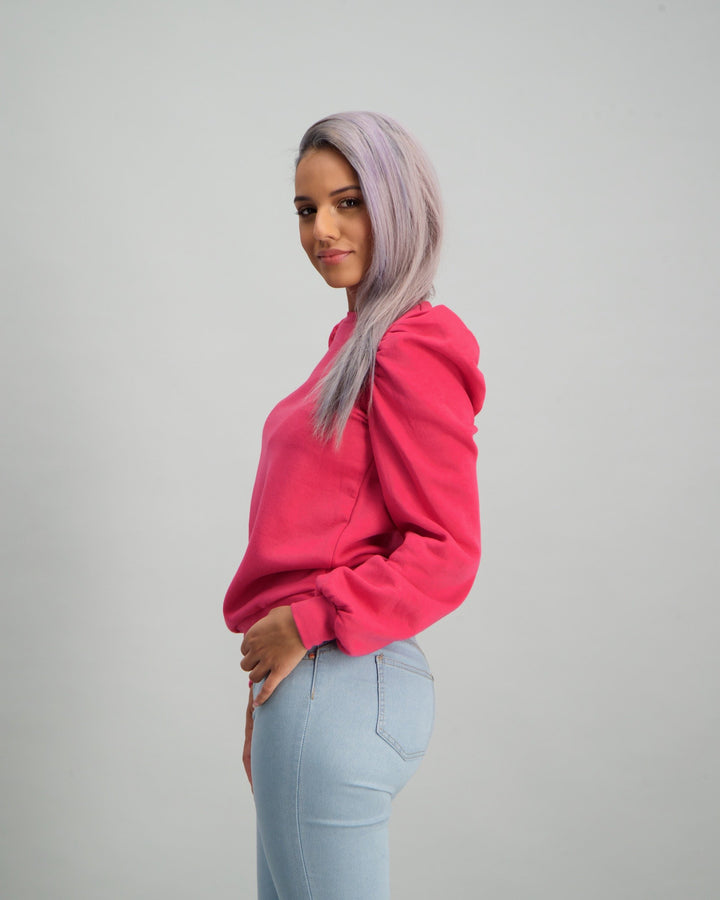 Ladies Puff Sleeve Sweater - Pink