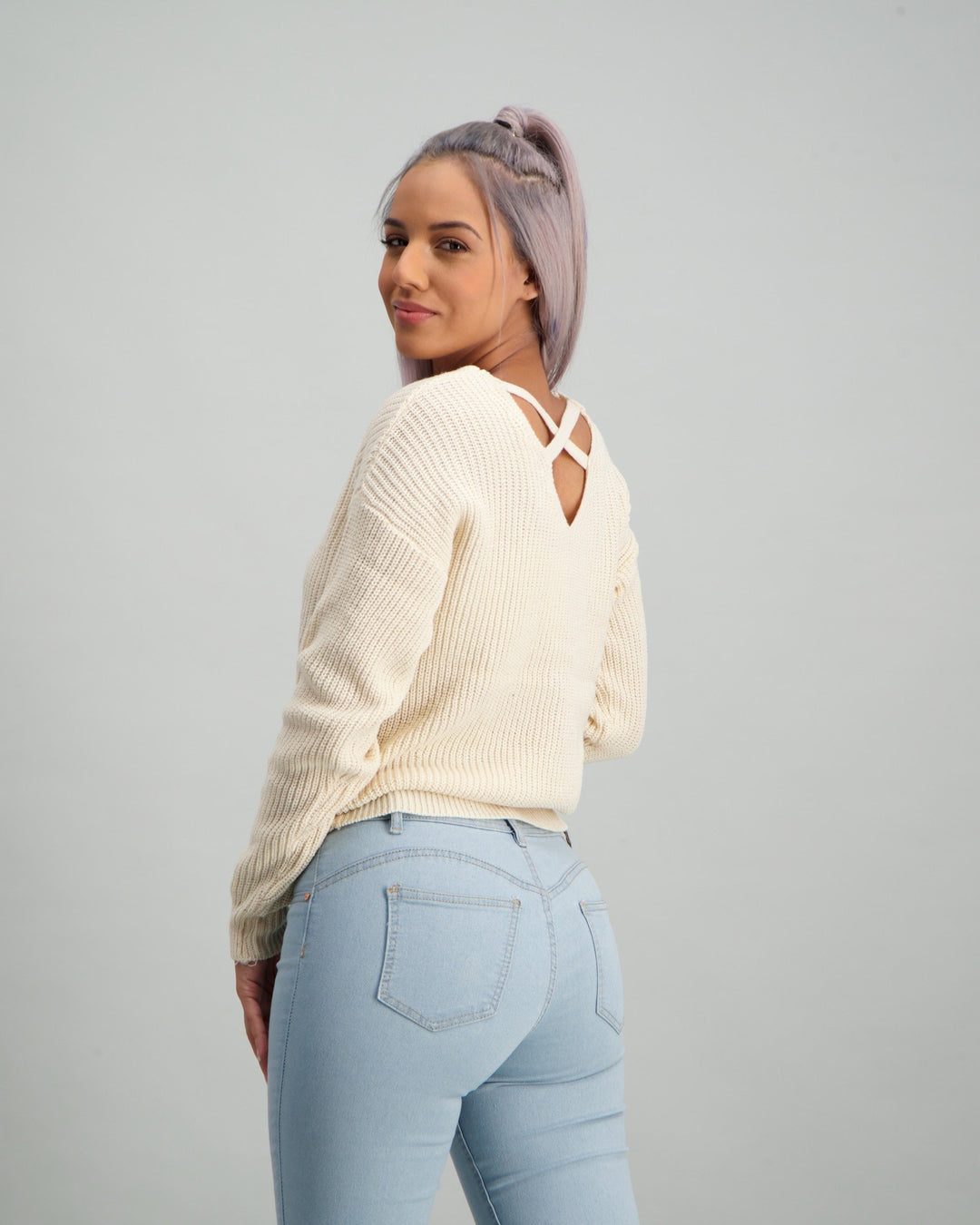 Ladies Front Knot Jersey - Cream