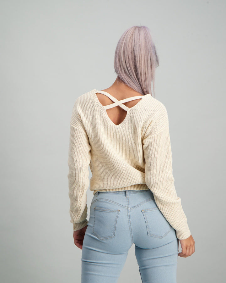 Ladies Front Knot Jersey - Cream