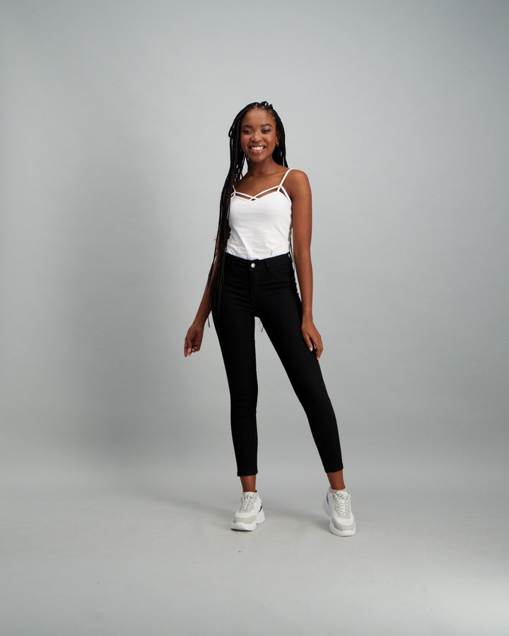 Ladies Black Ankle Grazer Skinny Jean