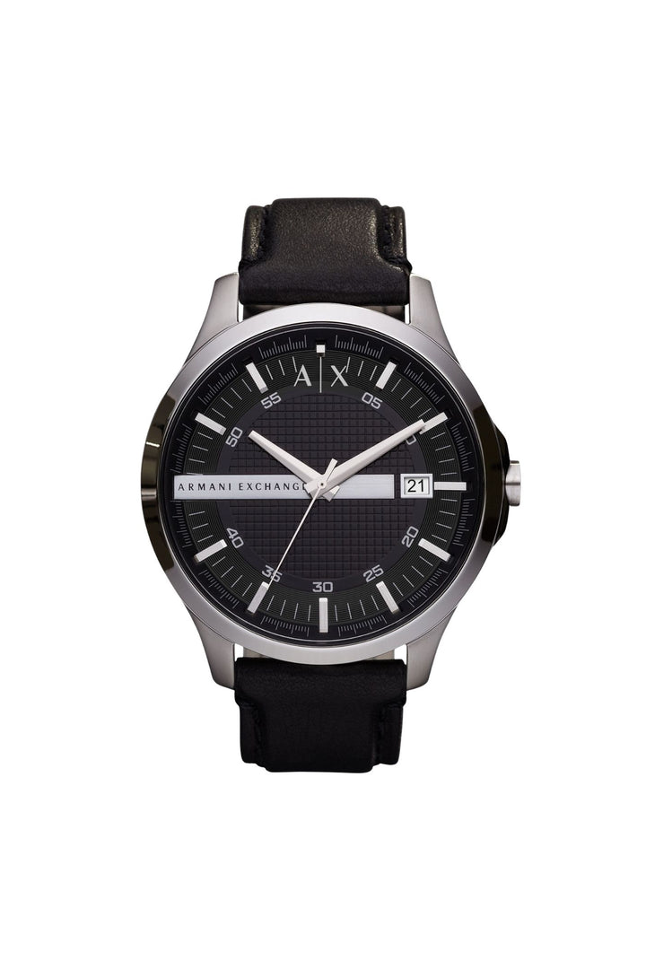 Mens Three-Hand Date Black Leather Watch