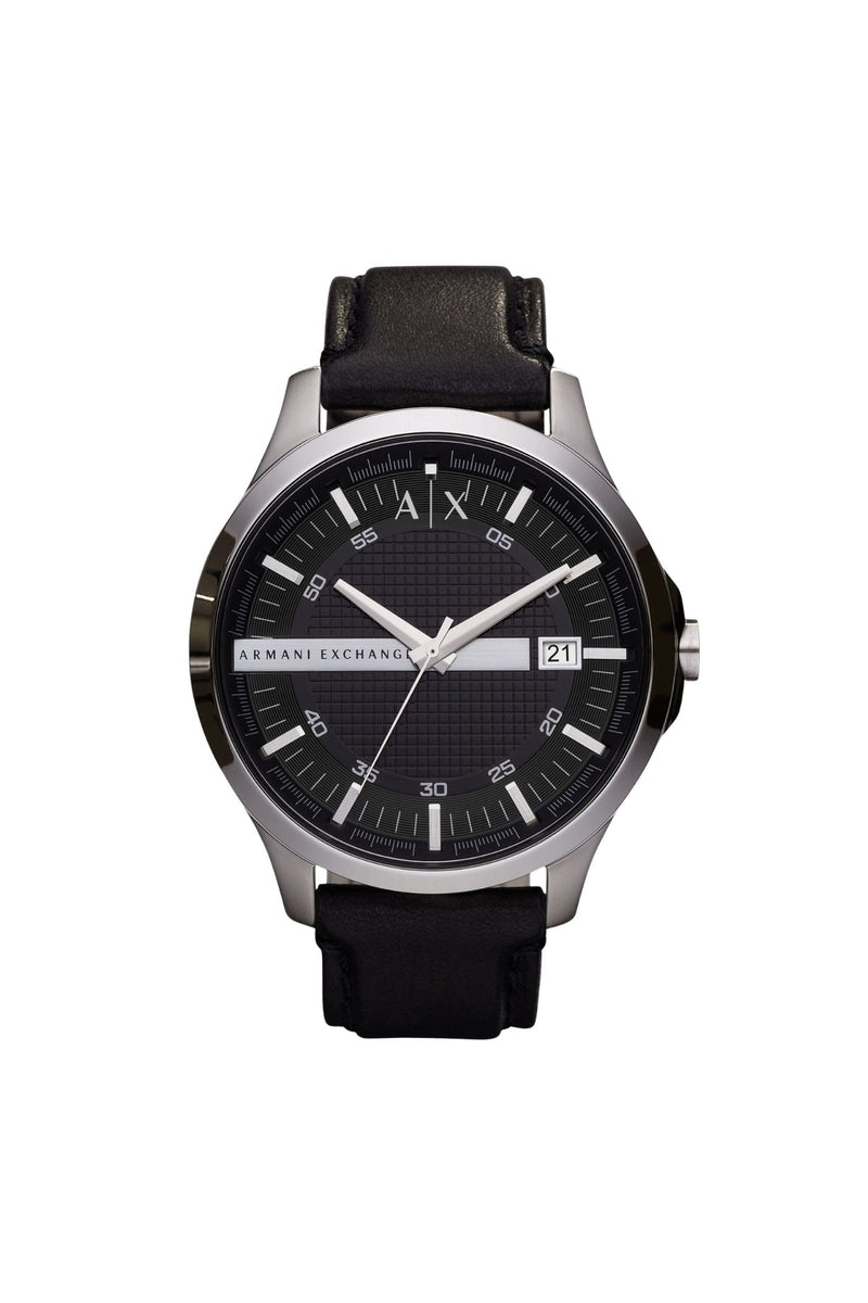 Mens Three-Hand Date Black Leather Watch