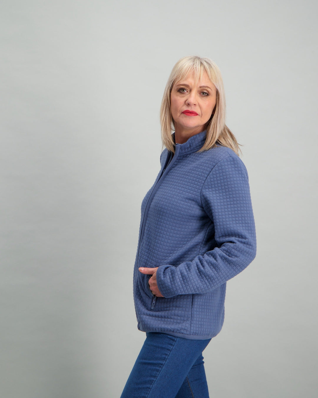 Ladies Quilted Zip-Through Jacket - Blue