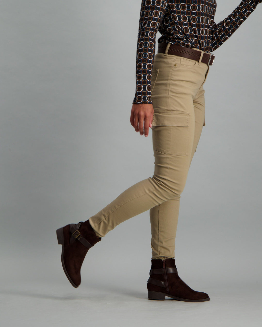 Ladies Skinny Leg Cargo 2-Pocket Trousers - Stone