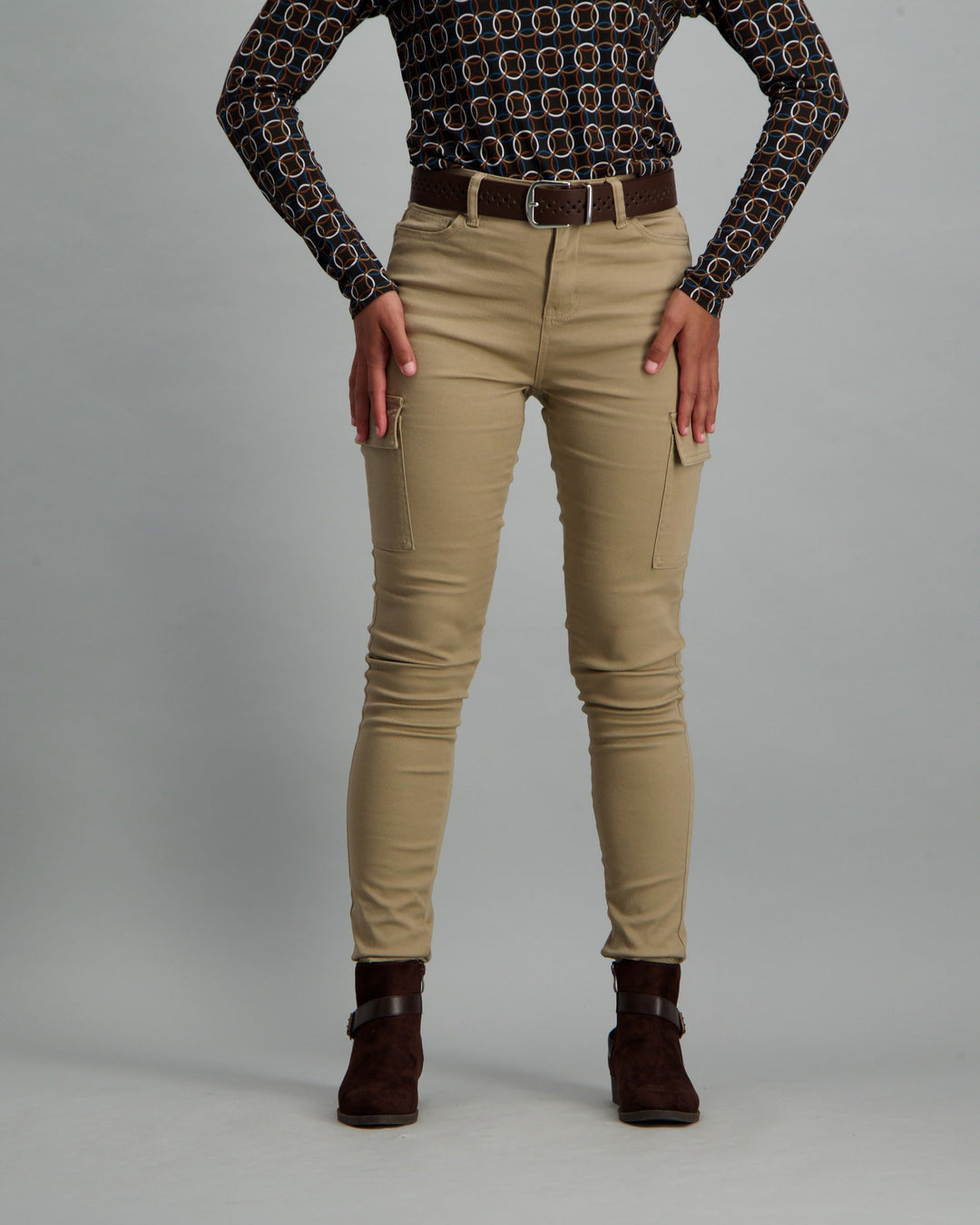 Ladies Skinny Leg Cargo 2-Pocket Trousers - Stone