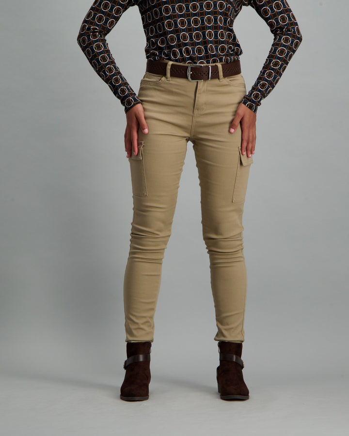 Ladies Skinny Leg Cargo 2-Pocket Trousers - Stone