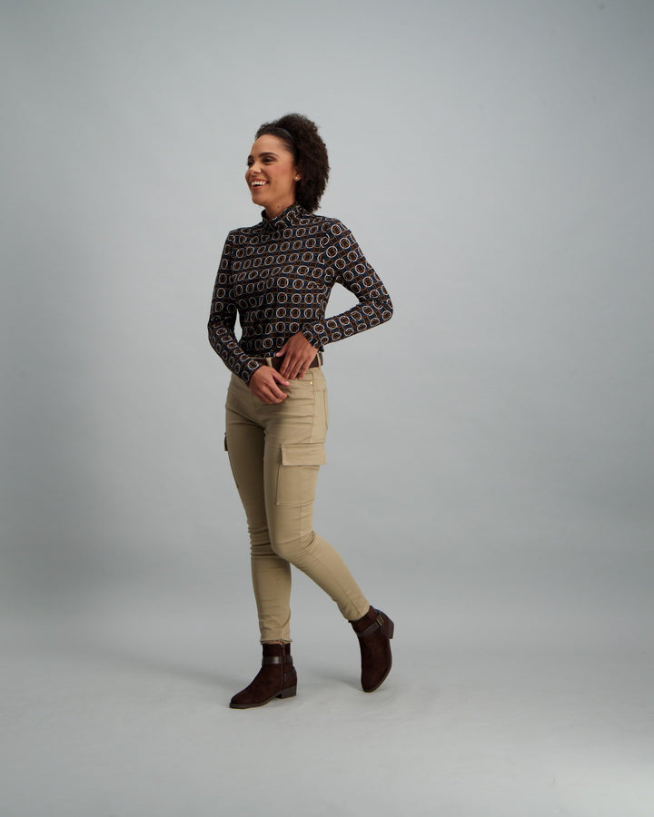 Ladies Skinny Leg Cargo 2-Pocket Trousers - Stone