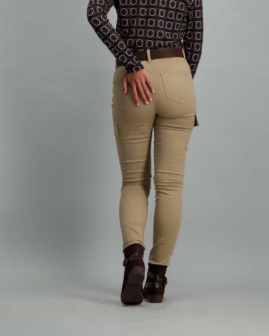 Ladies Skinny Leg Cargo 2-Pocket Trousers - Stone