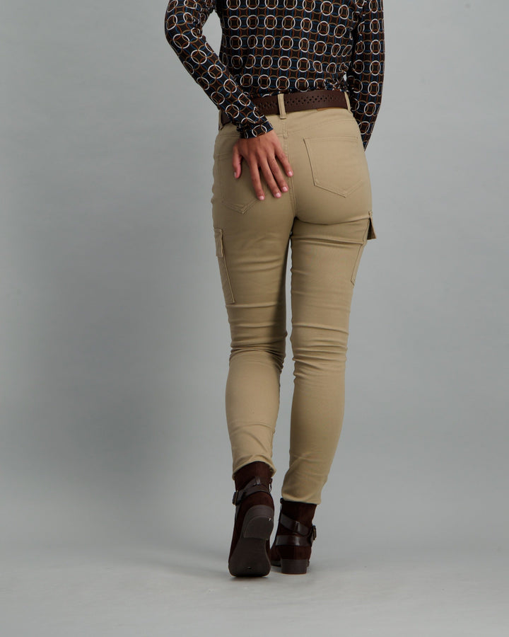 Ladies Skinny Leg Cargo 2-Pocket Trousers - Stone